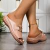 Women's Wedge Platform Slippers New Cross-Border Large Size Casual Fashion Simple Metal Buckle Fish Mouth Sandals
