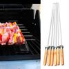 6Pieces Stainless Steel Barbecue Skewers Non Slip Wood Handles BBQ Stick for Camping Flat Metal Kebab Skewers Kitchen