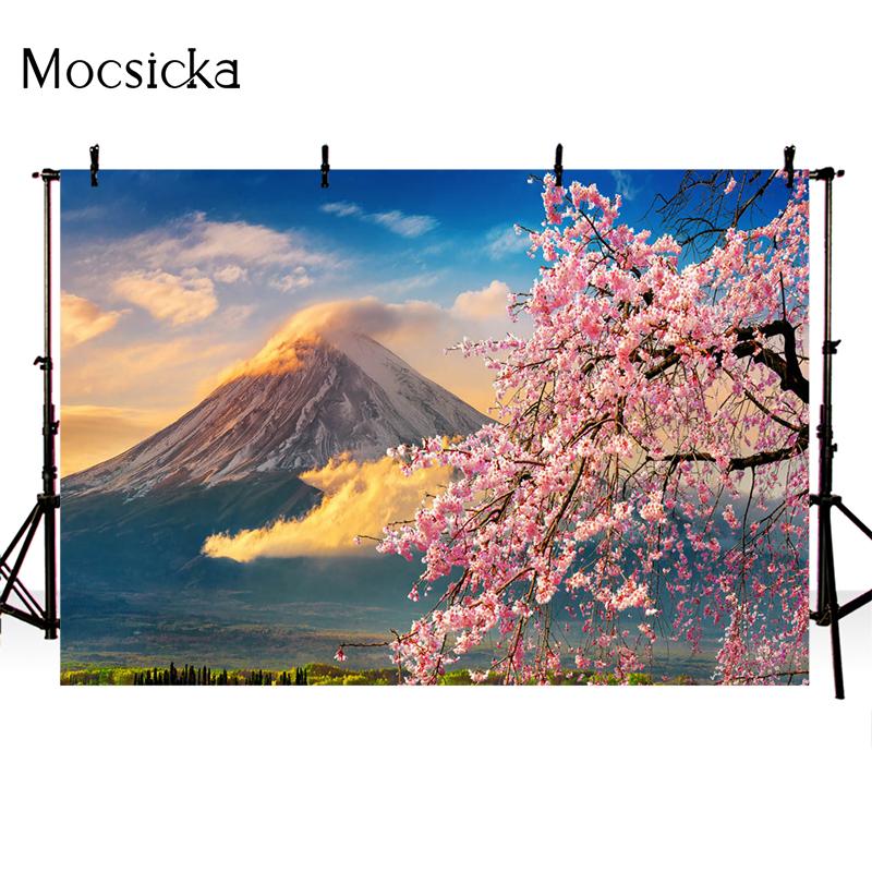 Mocsicka Natural Scenery Photography Background Sakura Under Mount Fuji Decoration Net Red Photo Punch Backdrop Banner
