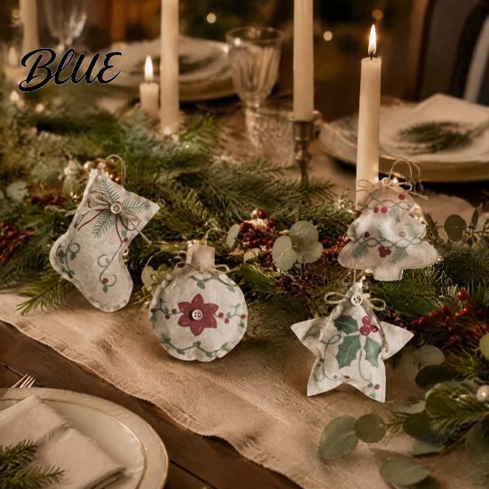 Vintage Style Xmas Hanging Decoration Ornaments Rustic Burlap Christmas Tree Decor Linen Fabric Ball Stocking