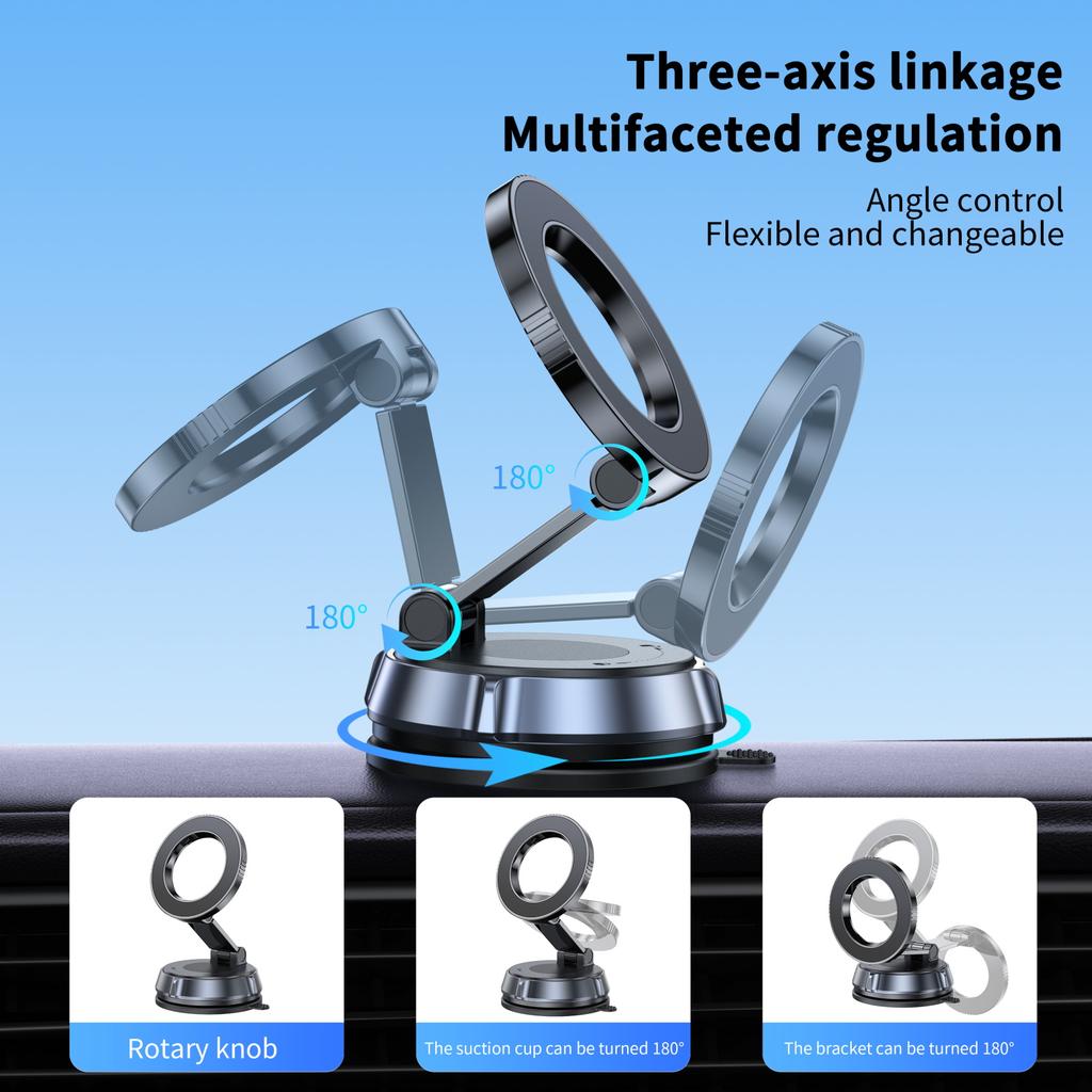 Ultra Magnetic Phone Holder Foldable Car Phone Mount Dashboard Phone Bracket 360 Degree Rotation Vacuum Suction Cup GPS Stand