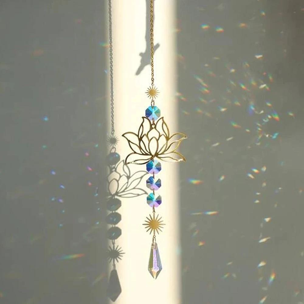 Natural Stone Sun Catcher Crystal Wind Chimes Amethyst Lotus Hanging Window Garden Party Weeding Decorations Crafts