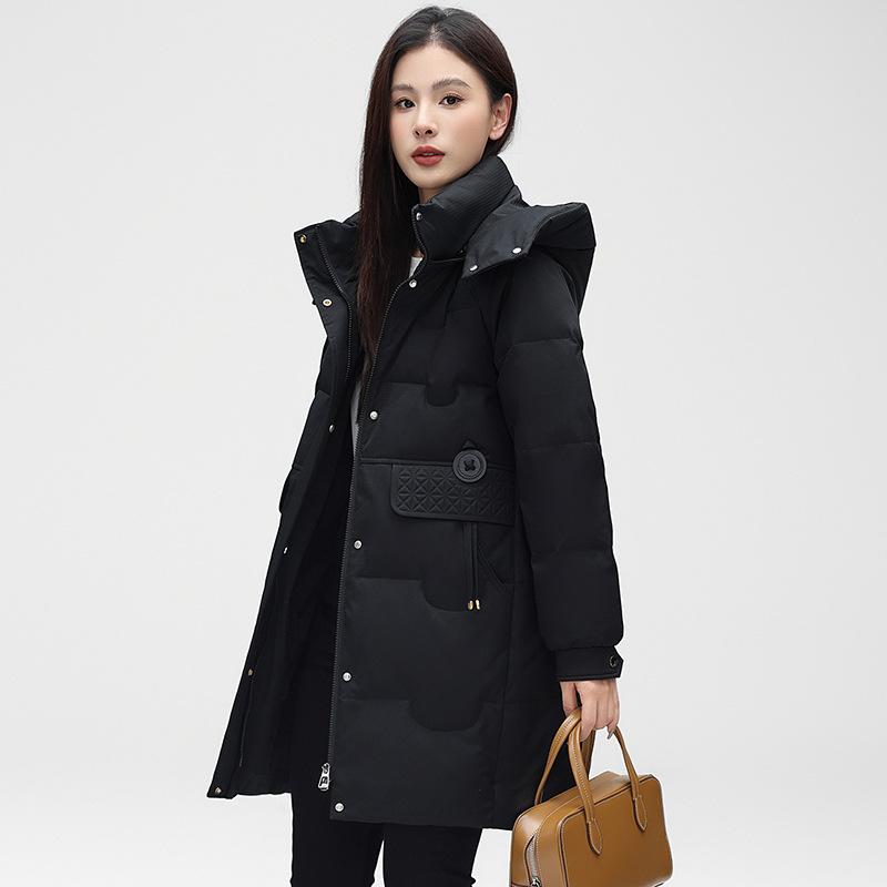 White Eiderdown Down Jacket Women's Long Loose New Middle-aged and Elderly Autumn and Winter Plus Size Hooded Down Jacket