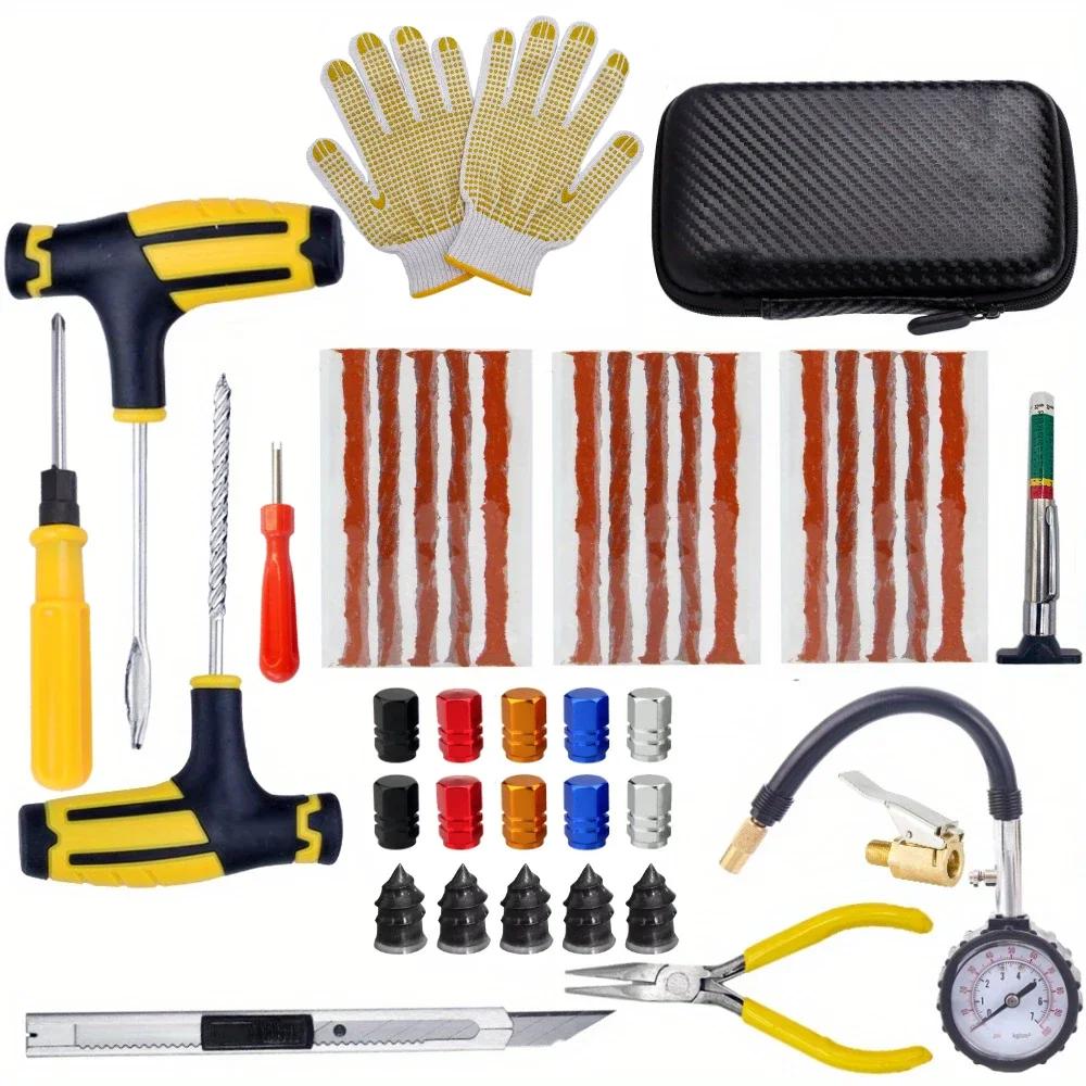 

Комплект для ремонта шин для автомобилей и мотоциклов Инструменты для устранения проколов шин Аварийный набор для ремонта проколов шин Размешивание клея Набор инструментов для ремонта