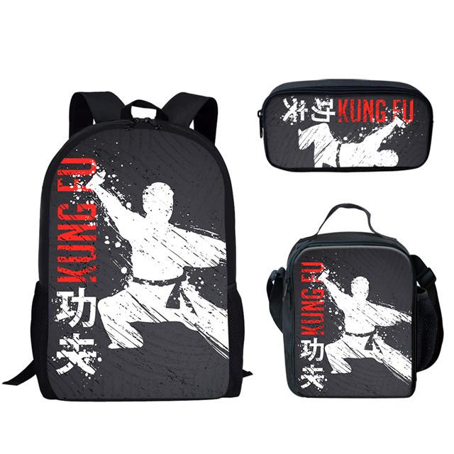 Trendy Popular New Chinese kung fu Judo 3D Print 3pcs/Set Student School Bags Laptop Daypack Backpack Lunch bag Pencil Case