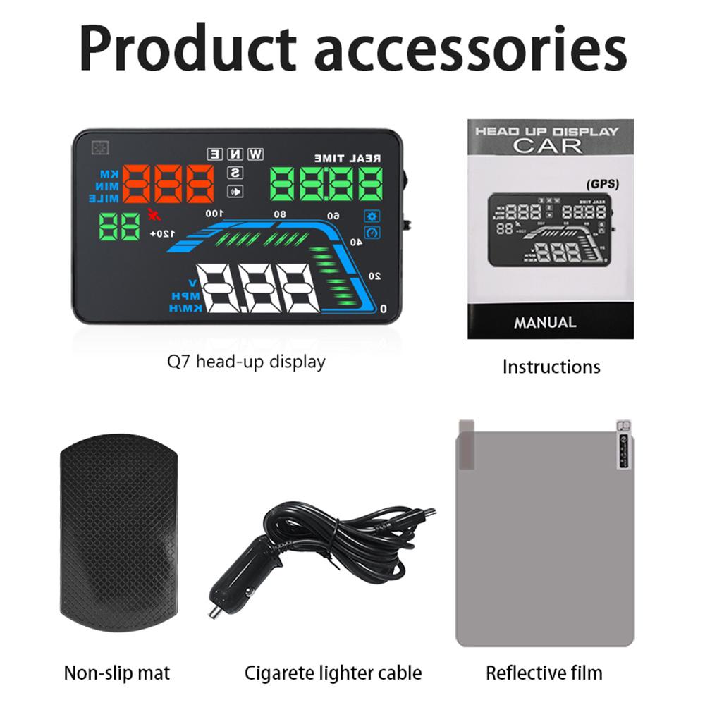 

Q7 Проектор на лобовое стекло автомобиля HUD Дисплей GPS Цифровые часы Безопасность вождения Предупреждение о превышении скорости Проекционный дисплей 5,5 Многофункциональный