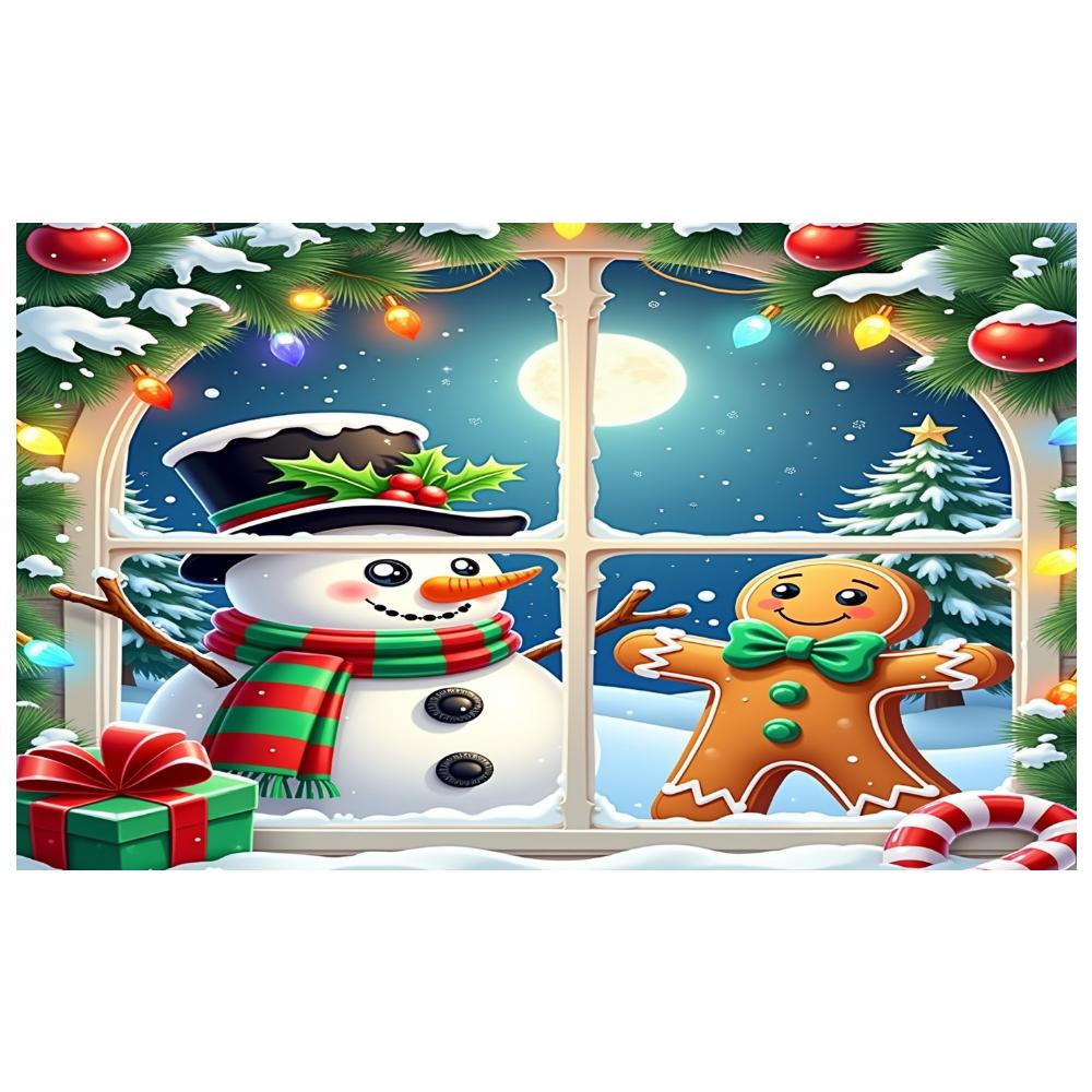 Winter Decoration Gingerbread Man New Year Banner Snowman Decor Colorful Lights Seasonal Decor For Indoor Decoration Holiday