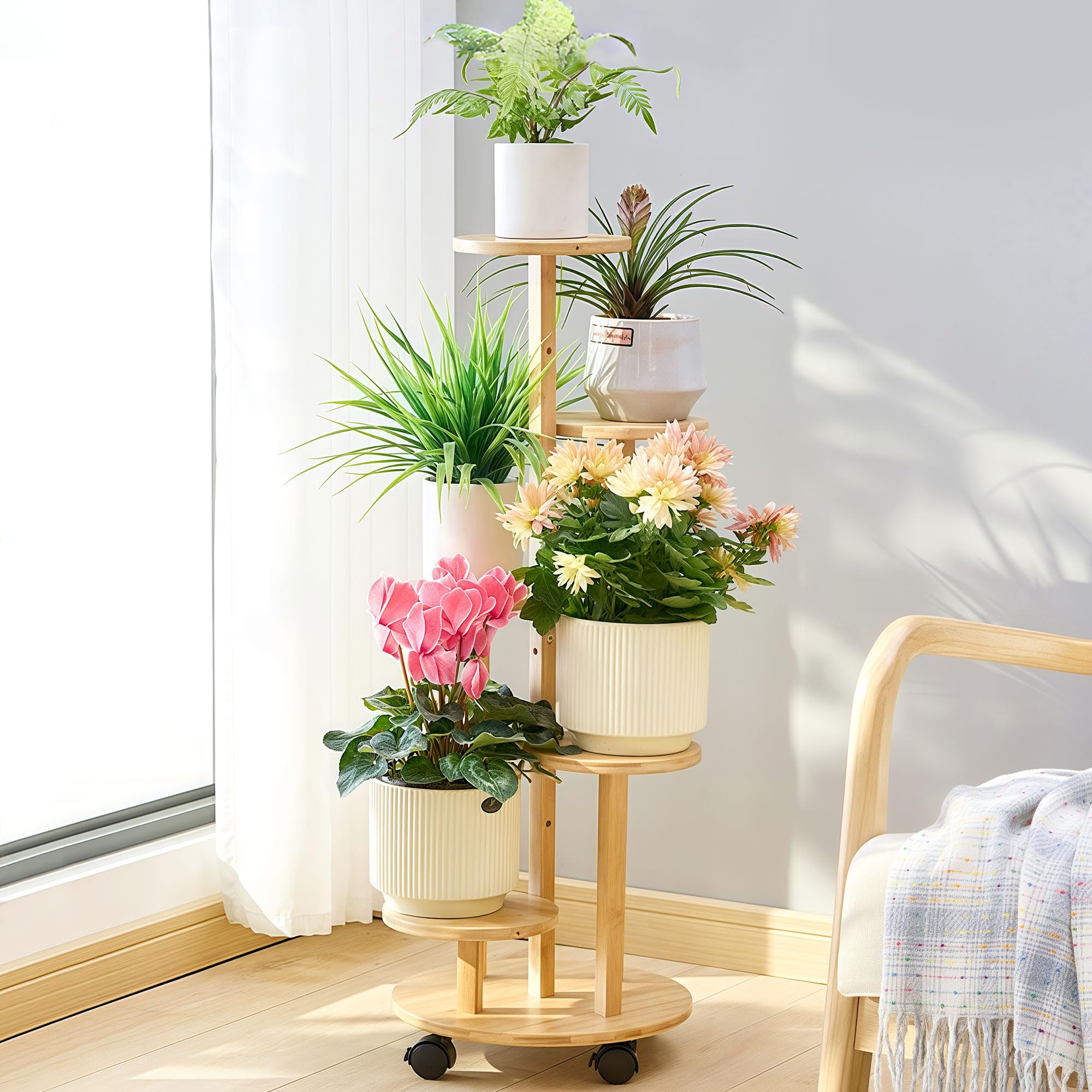 

awliye Подставка для цветов с 5 цветочными горшками Грузоподъемность Легко Легко Гостиная Балкон Зеленый Укроп Цветочный горшок Японское Руководство по установке