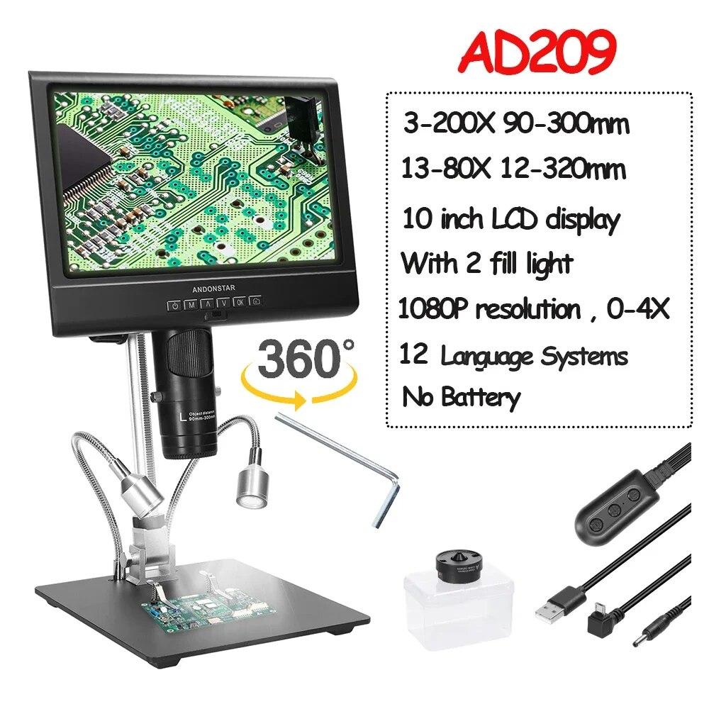 

Цифровой микроскоп AD210 AD209 12 миллионов пикселей IPS цифровой микроскоп 50-1600X увеличение микроскоп для пайки фокусное