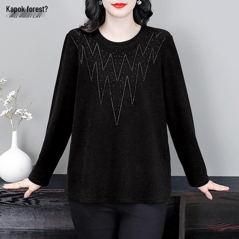 

2024 Осень/Зима Вязаный свитер больших размеров для женщин среднего возраста - Приталенный, Стильный и Удобный 3XL for 160-180 jin чёрный