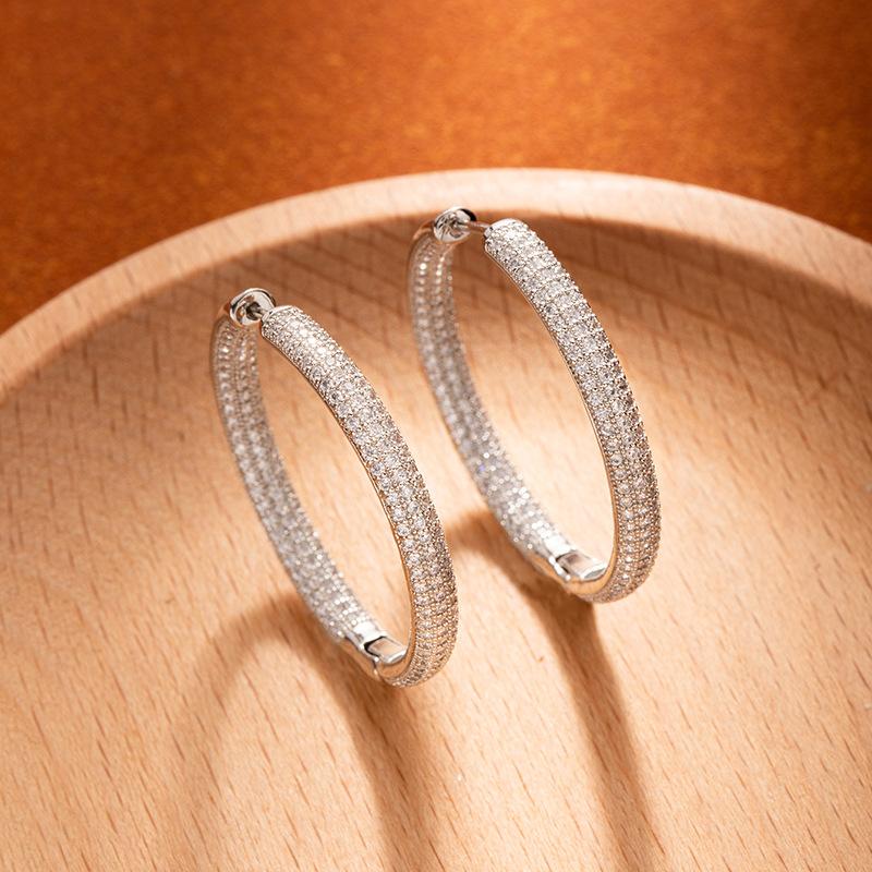 

Fashion Luxury Shining Full of Zircon Stainless Steel Large Hoop Earrings for Women Simple Temperament Jewelry Accessories Gifts