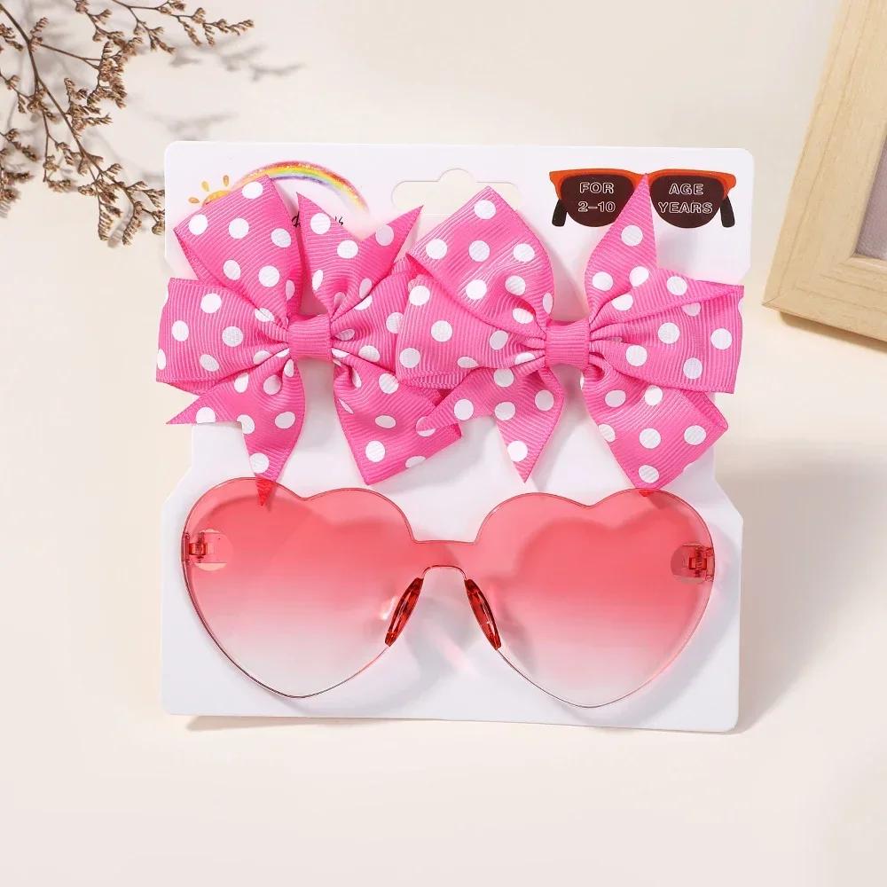 1Set Children Headwear Glasses Solid Soft Bowknot Head Bands Girls Lace Barrette Retro Headbands Sunglasses Kids Hair Band Sets