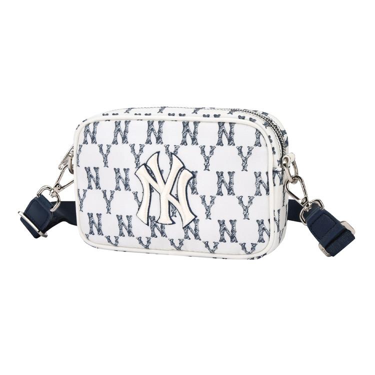 New MLB Monogram Collection Nylon Fabric Camera Bag, Fanny Pack, Crossbody Bag, Shoulder Bag Unisex Blue White 32BGDR111-50N