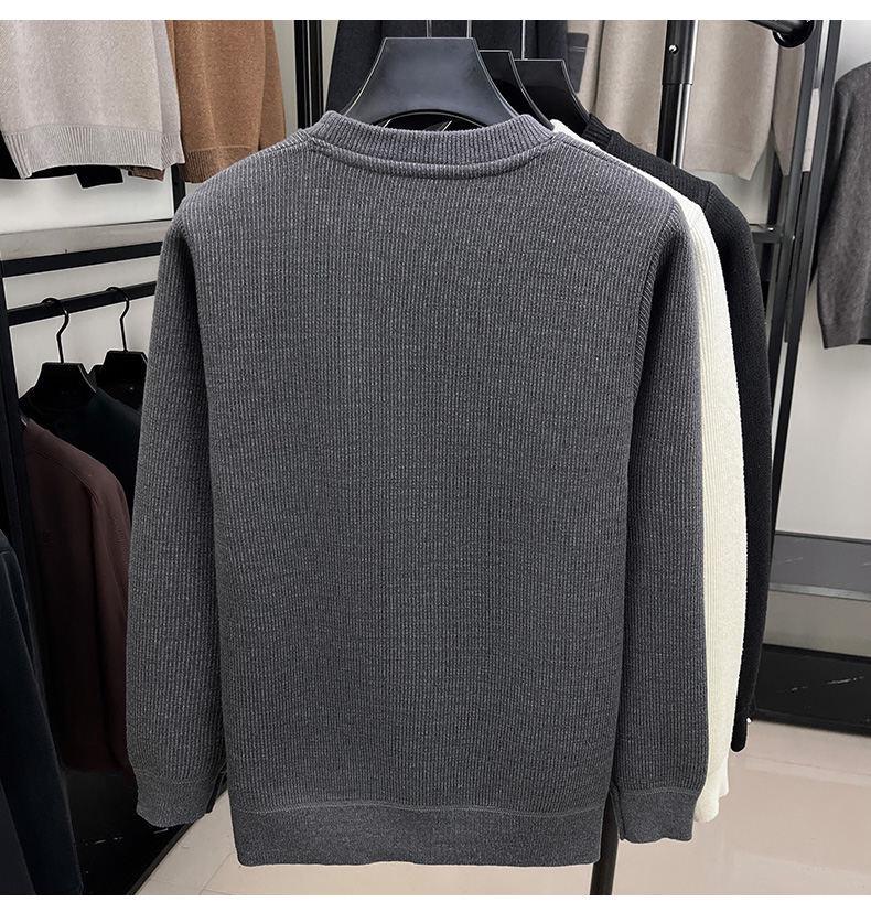 2025 Winter Herren Koreanischer Samt Dicke Kapuzenpullover - Rundhalsausschnitt, Bestickt, Warm, Lässiger Einfarbiger Basislayer