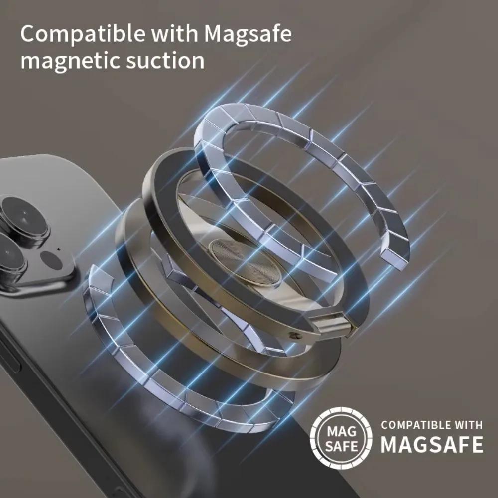 Portable Magnetic Phone Ring Holder Double-sided 360° Rotation Cell Phone Grip Stand Metal Foldable Stand For MagSafe Devices