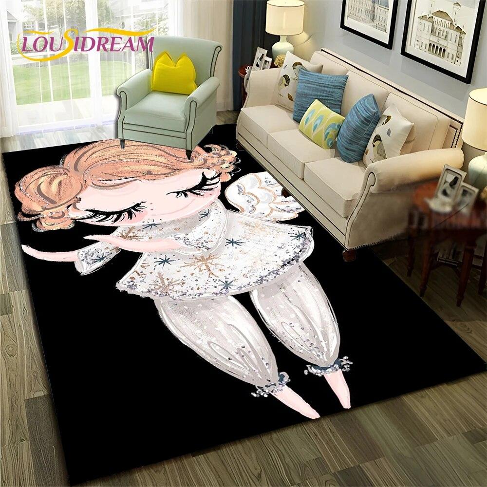 Cartoon Ballerina Fairy Cute Ballet Girl Carpet Rug for Home Living Room Bedroom Sofa Doormat Decor,Child Non-slip Floor Mat