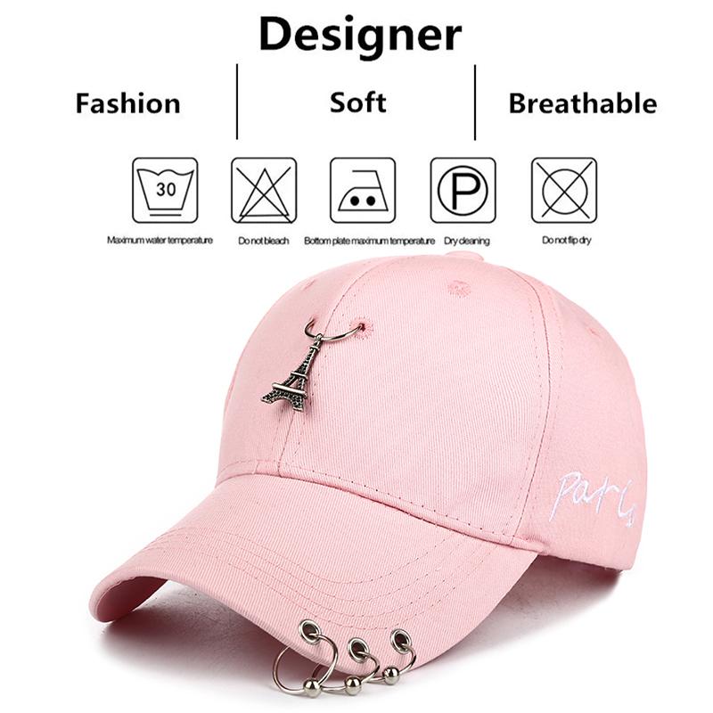 Women's Fashion Baseball Hat Hip Hop Cap Three Ring Paris Tower Pendant Street Decor Hat Adjustable Sunshade Hat