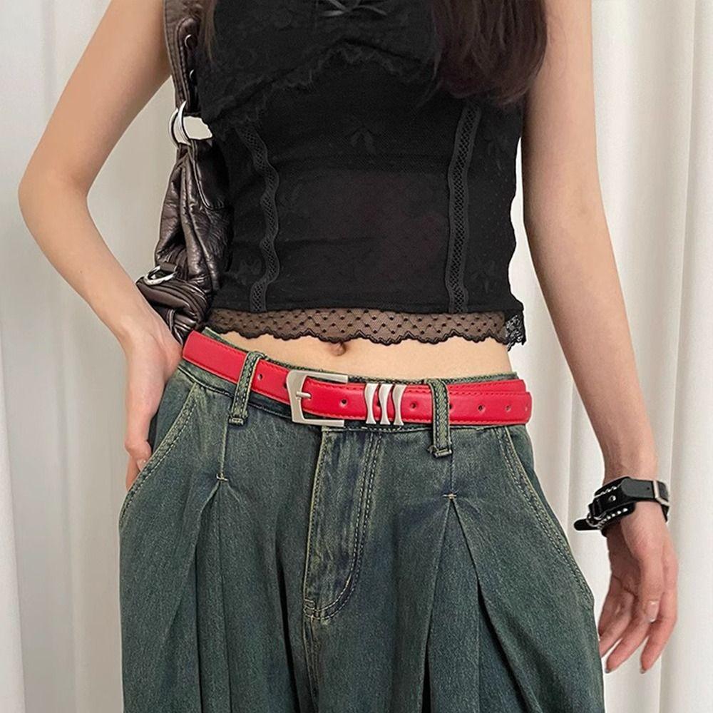 PU Leather Metal Buckle Waist Belt Designer Dress Jeans Belt Ins Women's Belt  Streetwear