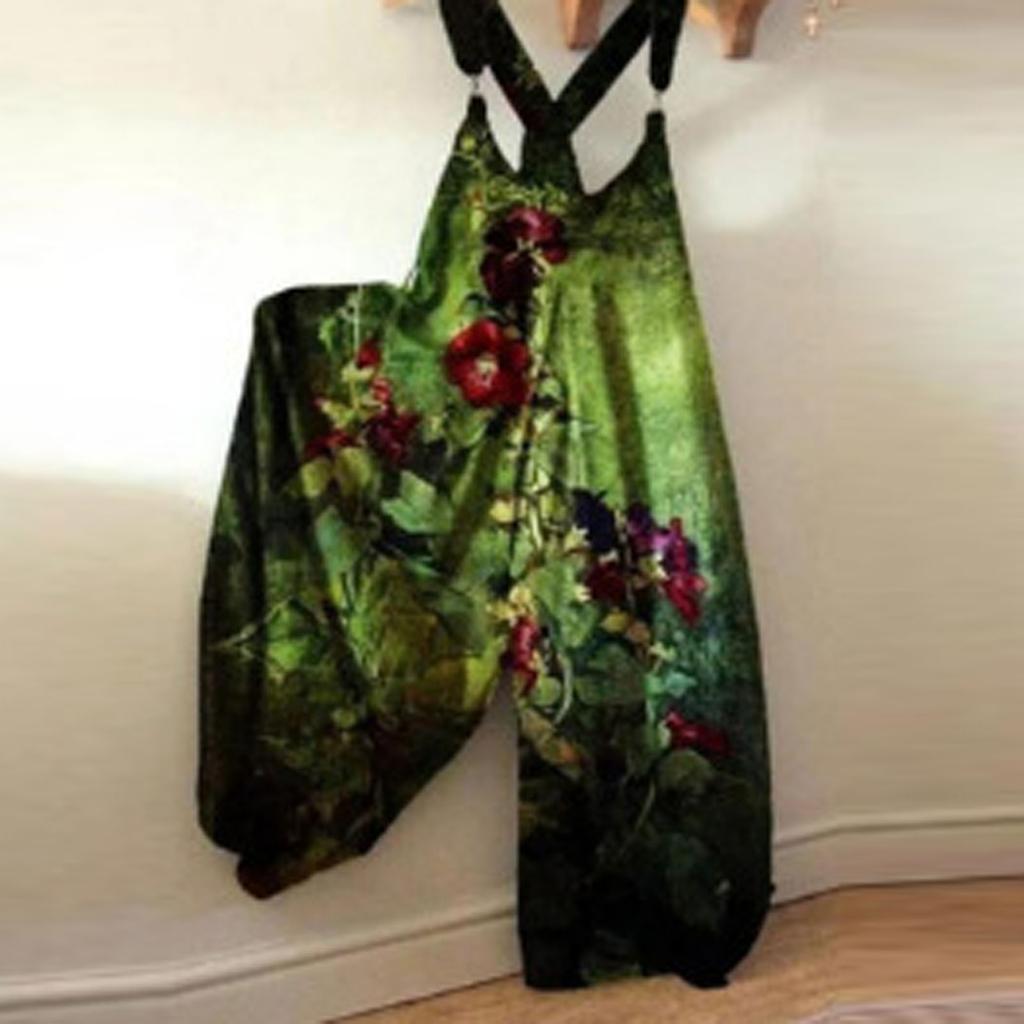 Damen-Overall in Übergröße, modisch, bedruckt, locker, lässig, Träger hinten, weites Bein