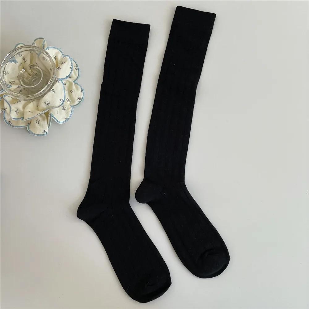 Solid Color Long Socks Stockings Women Cotton Thin Breathable Knee Socks JK Japanese Style Black White Gray Socks Women Stocking