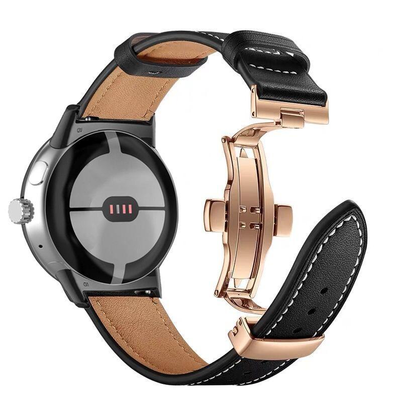 Genuine Leather Strap for Google Pixel Watch/Pixel Watch 2 Metal Butterfly Buckle Band Replacement Bracelet Watchband Accessories for Pixel Watch
