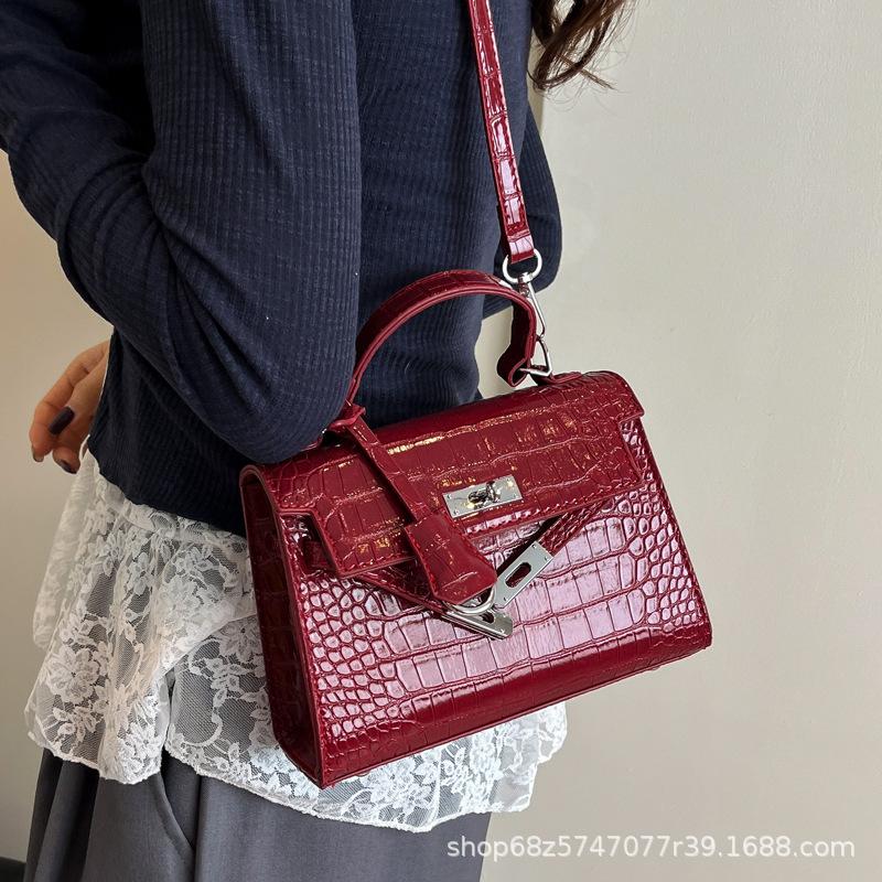 2025 New High-end Light Luxury Stone Pattern Kelly Bag Hand-to-shoulder Crossbody Bag Temperament Versatile Commuter Bag