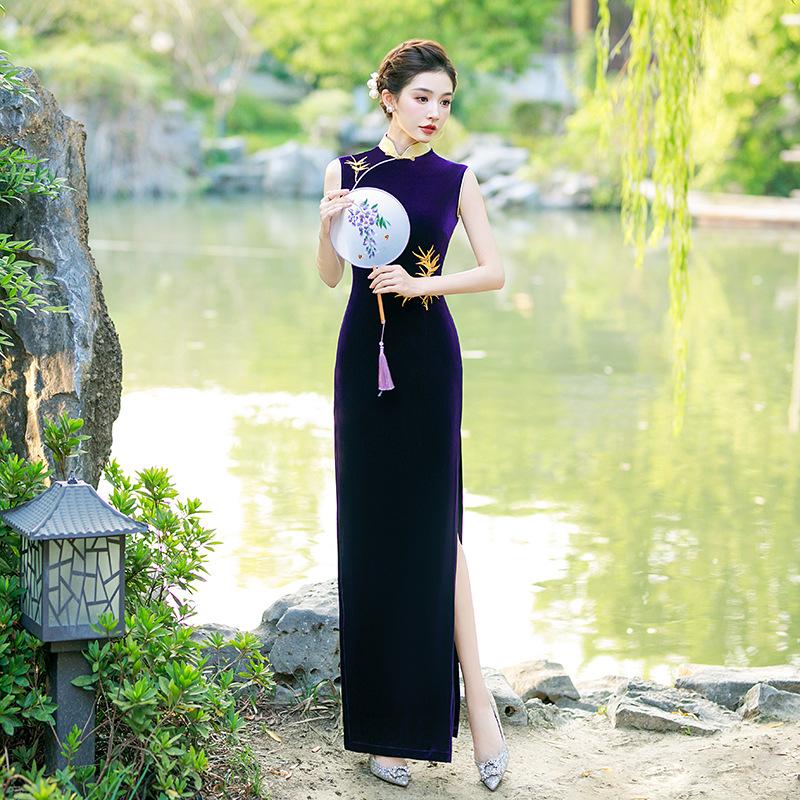 Chinese retro cheongsam new sleeveless birthday party photo cheongsam dress 1011 women's catwalk dress dress