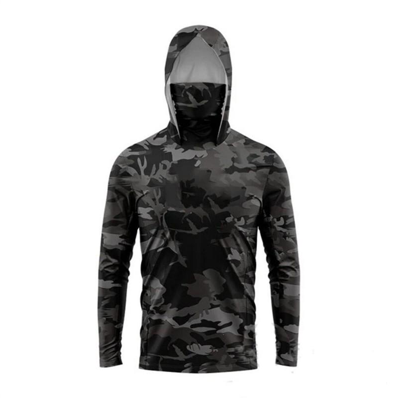 Lightweight Ice Silk Fishing Shirt With Hood Face Cover Long Sleeve UV Protection Quick Dry Outdoor Fly Apparel