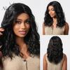 ALAN EATON Medium Length Lace Synthetic Wigs Wavy Red Brown Highlight Wig for Black White Women Natural High Density 18inch