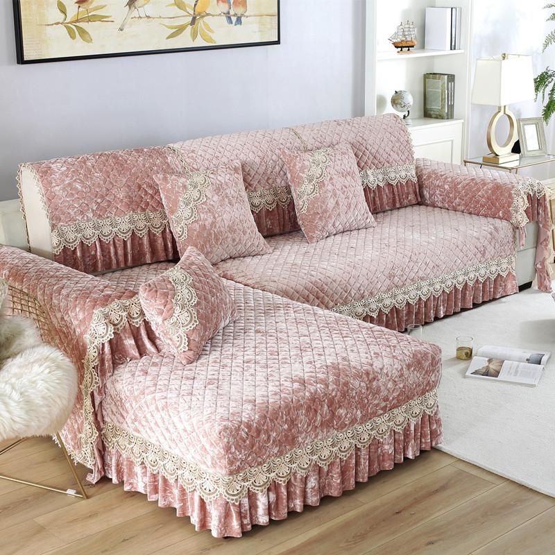 European Sofa Cover Living Room Thicken Warm Non-slip Plush Sofa Cushion Universal With Hemline Sofa Towel Cushion Full Cover