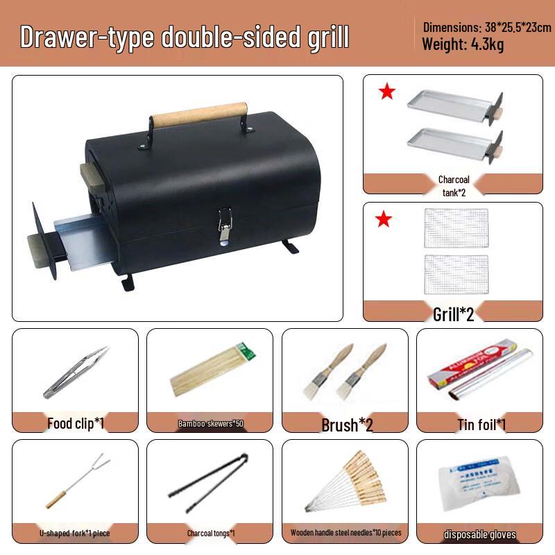 Portable BBQ Grill with Double-Sided Oven