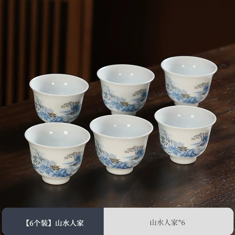 6pcs 65ml White Porcelain Tea Cup Ceramic Tea Cup Household Chinese Style Single Teaset Office Tea Cup Teaset Accessories