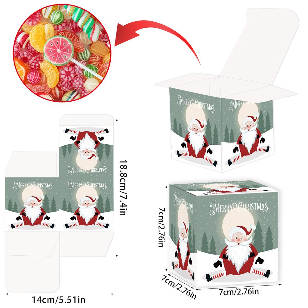 12pcs New Christmas Candy Box Merry Christmas Gift Packing Box Kraft Paper Candy Cookies Snack Boxes for Xmas New Year Party