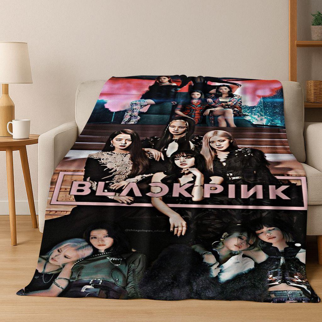 Fashion Kpop B-Black Pink Group Singer Star Flannel Blanket Soft Throw Blanket for Bed Bedroom Living Room Travel Picnic Gift