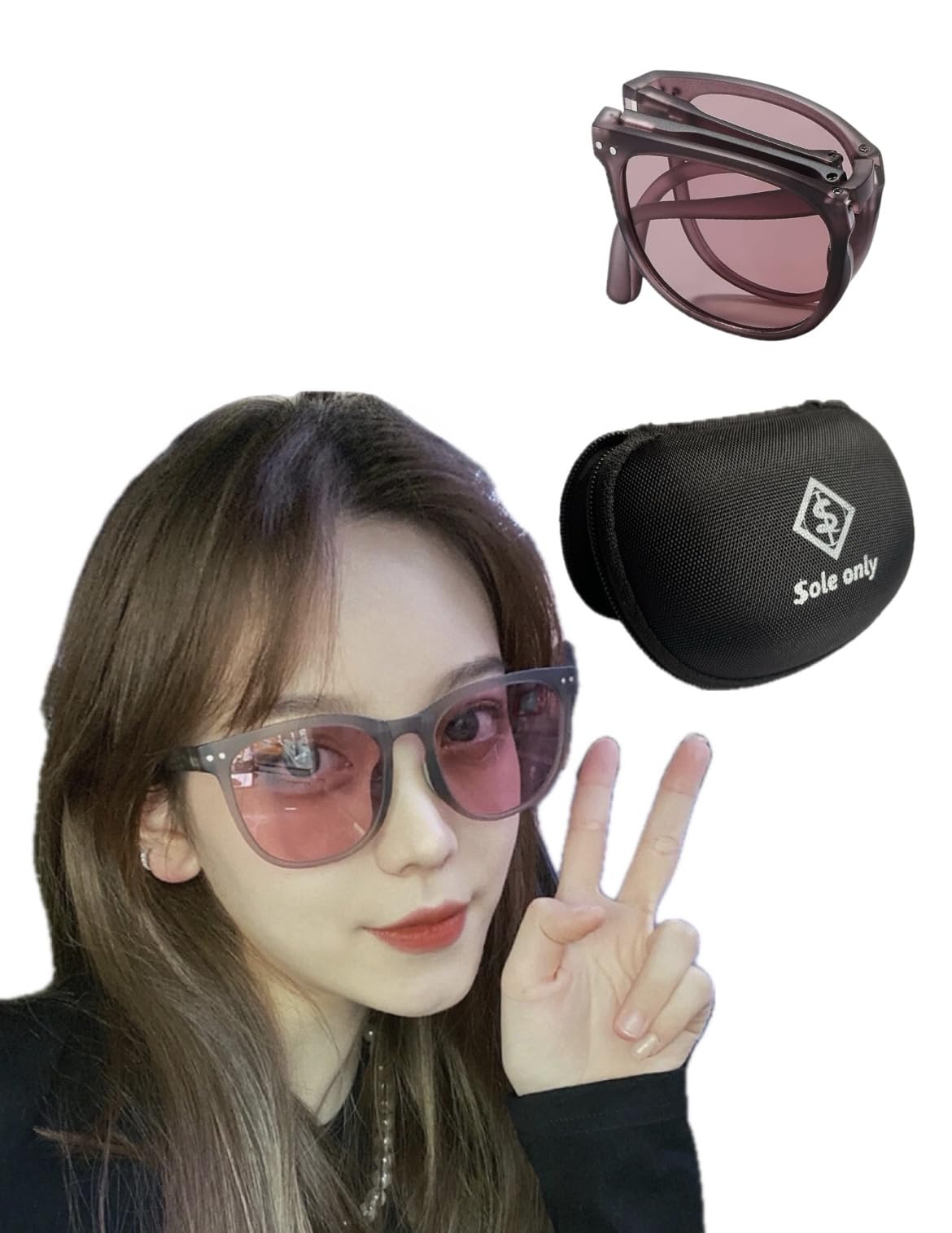 

[$ole only] Sole Only Foldable Sunglasses UV400 TR90 with Pouch, Fashion Glasses for Men and Women, Non-Prescription, Colored Lenses, Popular for