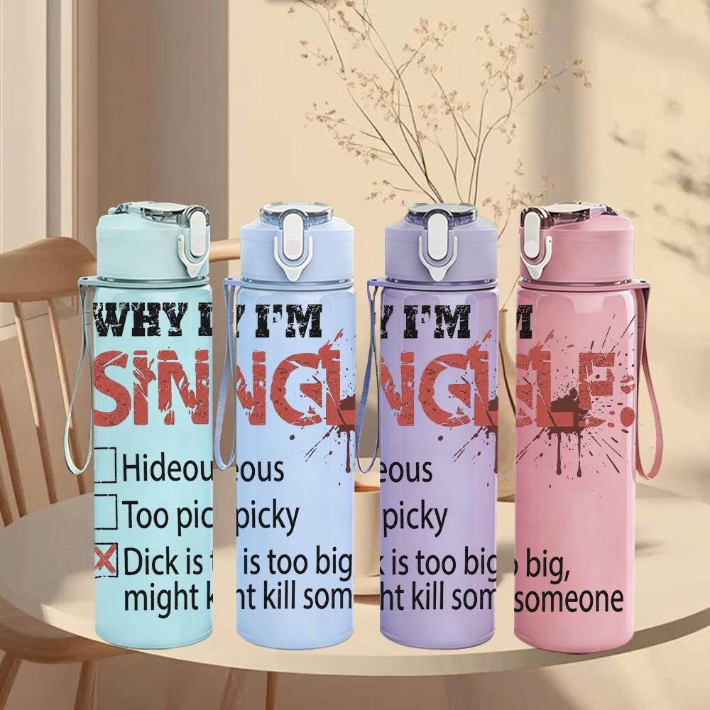 1PC Why Single Text 750ml sports water bottle leakproof straw lid outdoor office home