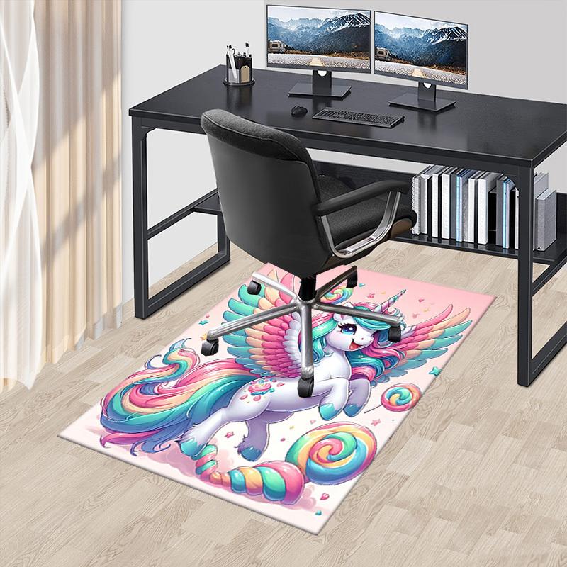 

1pc Rainbow Unicorn Office Chair Mat - Anime Cartoon Design, Non-Slip Carpet for Home Decor, Suitable for All Seasons.H096 60cm by 90cm