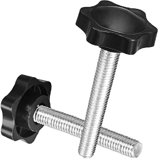 10 Pack 6-Star Knobs 1/4"-20 Female Threaded Hexagon Head Thru Knob Tightening Hand Knobs, Black Nylon Screw-On Type Thru Threaded Knob Nuts