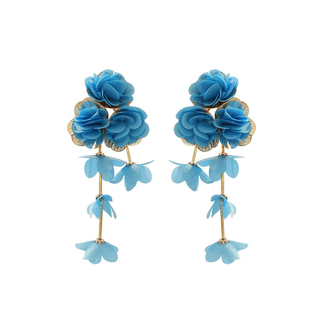 Earrings with chiffon flowers, multi-layered niche design, versatile and high-end earrings for women