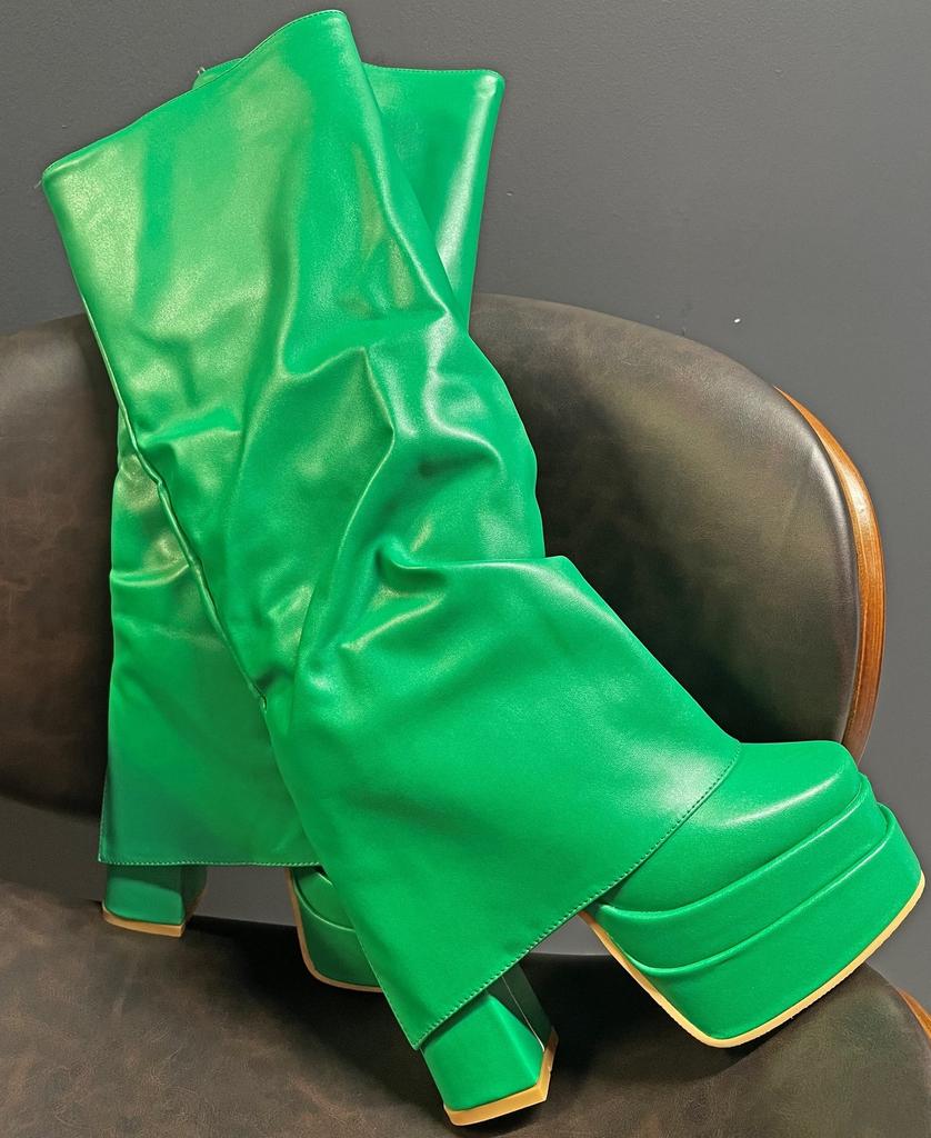 Fashion IPPEUM Orange Boots Platform Knee High Block Heel Shoes Y2k Plataforma Botas Bratz Mujer Hot Pink Fold Over Boots Women