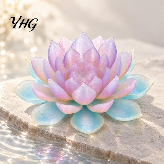 Small Decorative Figurine for Display 3D Printed Water Lily Ornament, Lotus Flower Figurine, Tabletop Colorful Gradient Table Ornament Sculpture Home