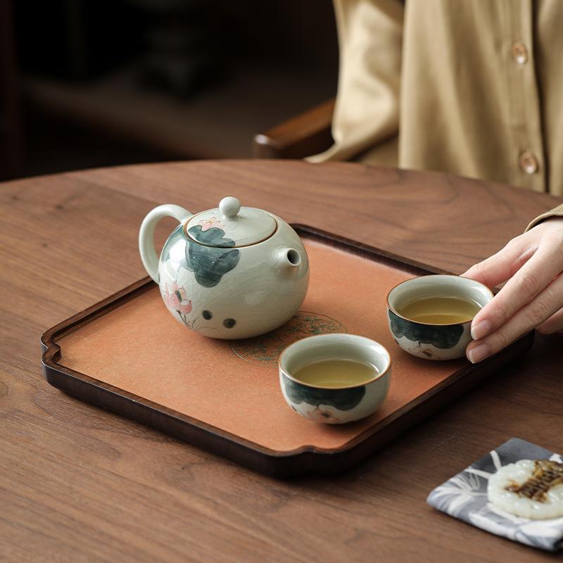 Hand-Painted Ge Kiln Ceramic Kung Fu Tea Set: Teapot & Two Cups Portable Set