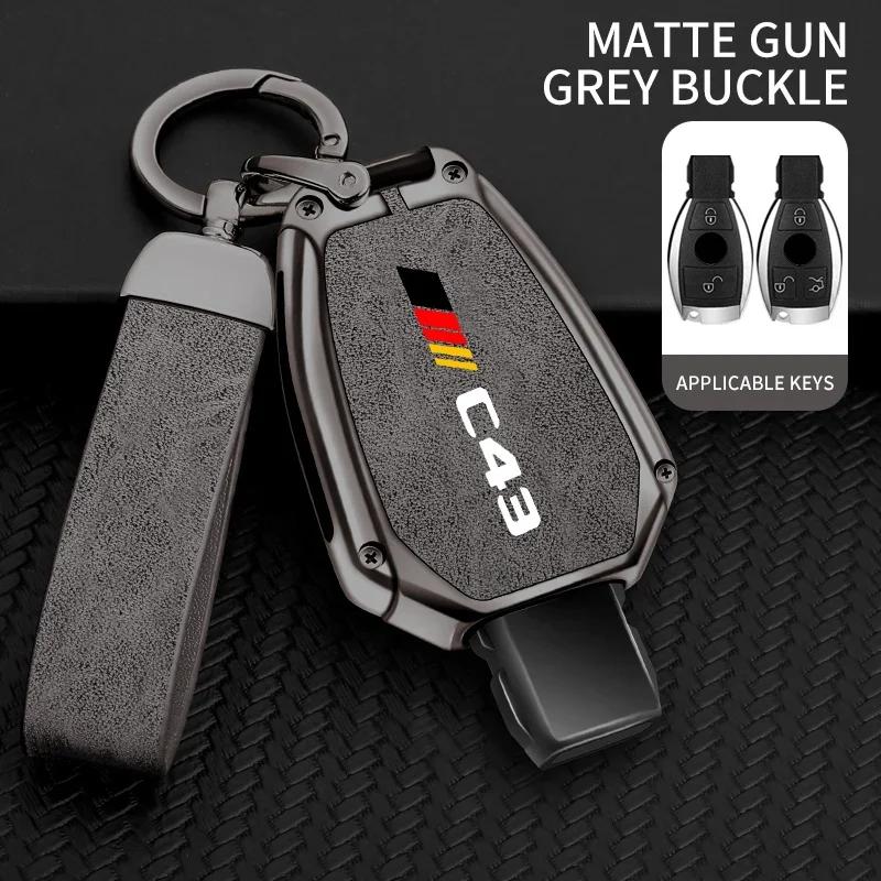 Car Tpu Zinc Alloy Key Case Bag For Mercedes Benz Amg C43 Logo Car Key Chain Car Metal Key Shell Interior Decoration Accessories