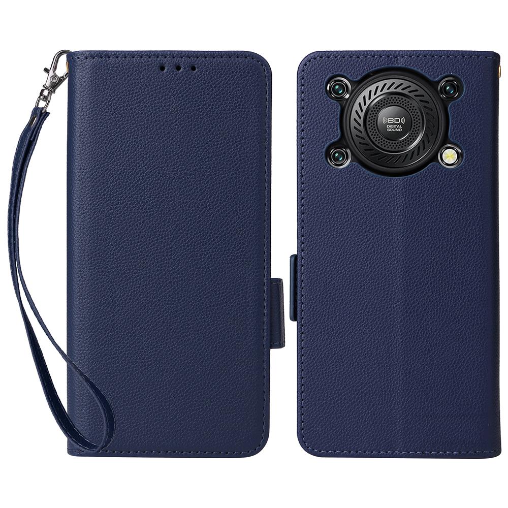 For Oukitel C60/C60 Pro Case with Wrist Strap Litchi Texture PU Leather Wallet Phone Cover