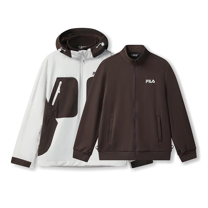 Fila Original Fashion Retro Simple Casual Sports Everyday Versatile Comfortable Color Block Woven Hooded Two-Piece Jacket Men Jackets F11M539707F-GY