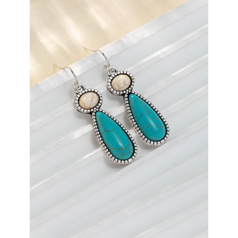 Bold Turquoise Statement Earrings Women Geometric Alloy Drop Green White Blue Ins Style