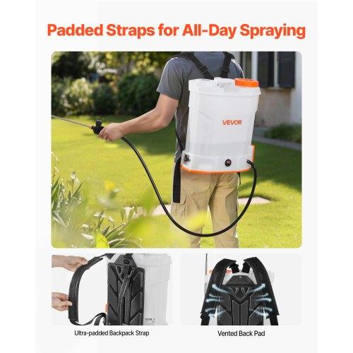 VEVOR Battery Powered Backpack Sprayer, 12L Powerful Electric Backpack Sprayer, 2 Retractable Wands & 5 Nozzles, Adjustable 0-90 PSI
