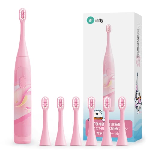 

infly T04B Electric Toothbrush, 6-Piece Replacement Brush Set, Sonic Vibrating Toothbrush for Kids, Professionally Designed, IPX7 Waterproof, Anti-Pre