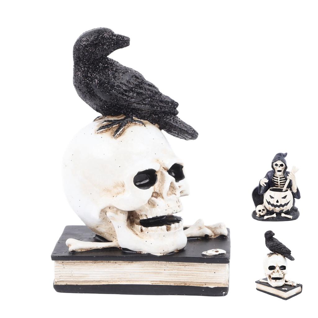 Skeleton Figurine Scary Rich Details Vibrant Colors Strong Resin Stable Skull Figurine for Halloween