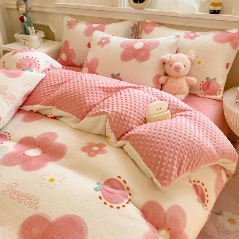 Milk Fleece Four-piece Dormitory Three-piece Set Thickened Quilt Cover Bedding